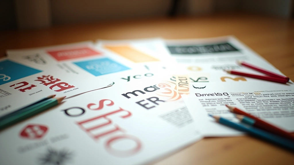 Palette di colori accanto a campioni tipografici, matite colorate e campioni carta, tavolo di design illuminato