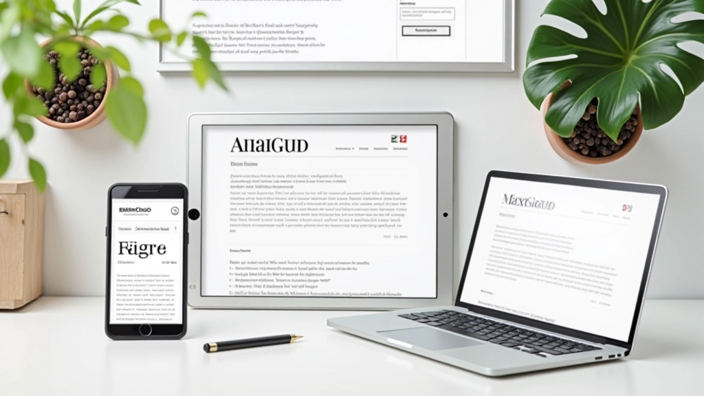 Multipli dispositivi (smartphone, tablet, desktop) mostrando la stessa pagina web con tipografia adattativa