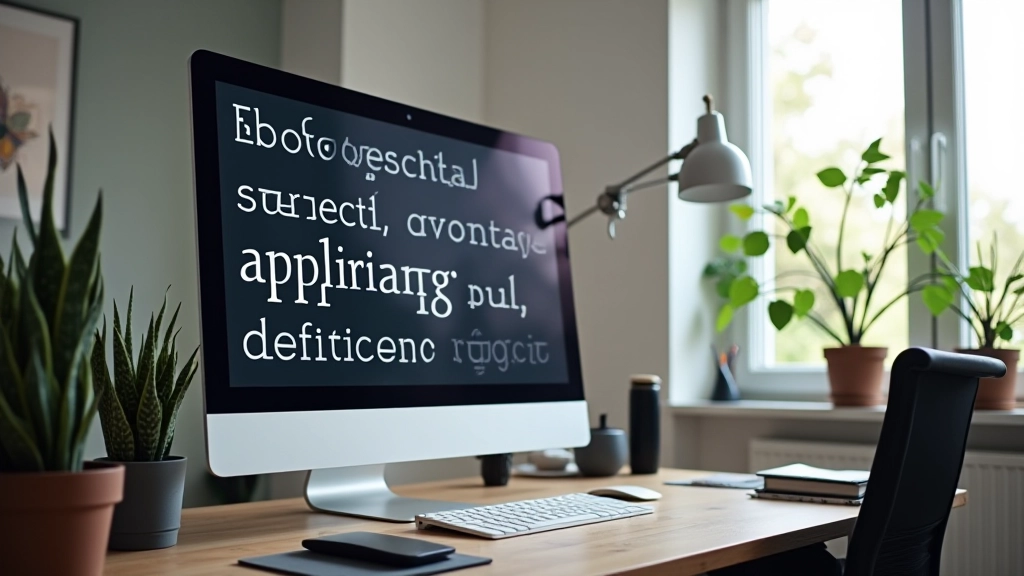 Studio di design moderno con monitor che mostra un sito web, tastiera e mouse, illuminazione naturale da finestra, ambiente professionale